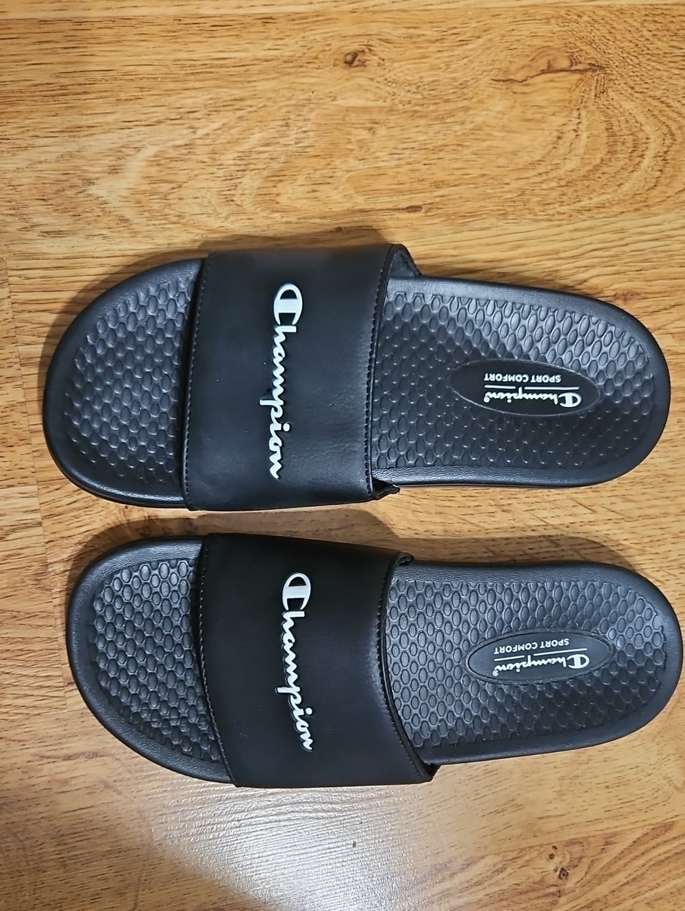 Champion Black Slides with White Script